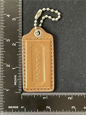 Coach Brown Leather Hang Tag with Silver Ball Chain